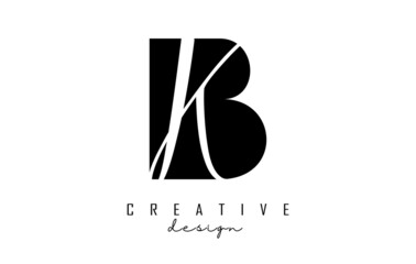 Letters BK b k Logo with a minimalist design. Letters B and K with geometric and handwritten typography.