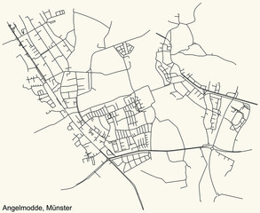 Detailed navigation urban street roads map on vintage beige background of the quarter Angelmodde district of the German capital city of Münster-Muenster, Germany