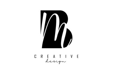 Letters BM b m Logo with a minimalist design. Letters B and M with geometric and handwritten typography.