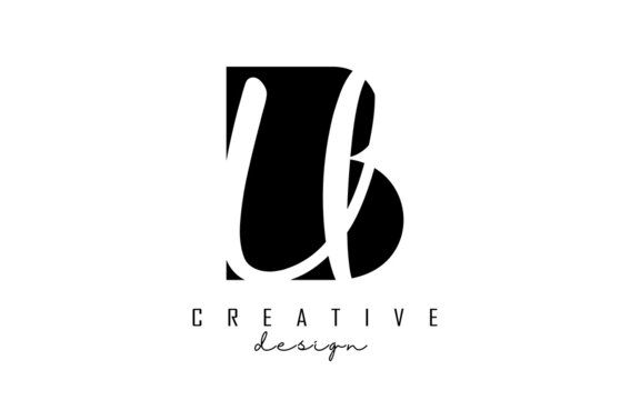 Letters BU b u Logo with a minimalist design. Letters B and U with geometric and handwritten typography.