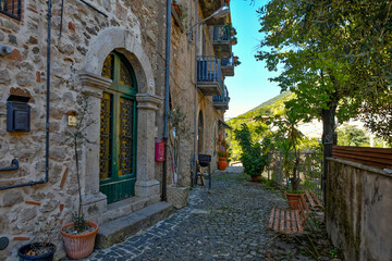A narrow street of Villa Santo Stefano, a medieval town of Lazio region, Italy.