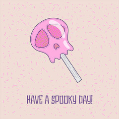 Vector hand drawn halloween card with lollipop skull - vector illustration, eps stock illustration