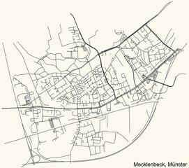Detailed navigation urban street roads map on vintage beige background of the quarter Mecklenbeck district of the German capital city of Münster-Muenster, Germany