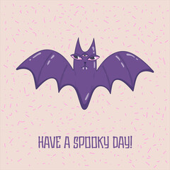 Vector hand drawn halloween card with spooky bat monster - vector illustration, eps stock illustration