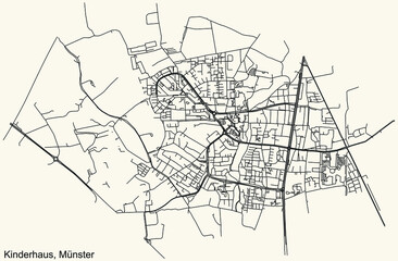 Fototapeta na wymiar Detailed navigation urban street roads map on vintage beige background of the quarter Kinderhaus district of the German capital city of Münster-Muenster, Germany