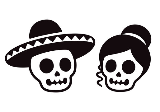 Male and female Mexican skull for Dia de los Muertos