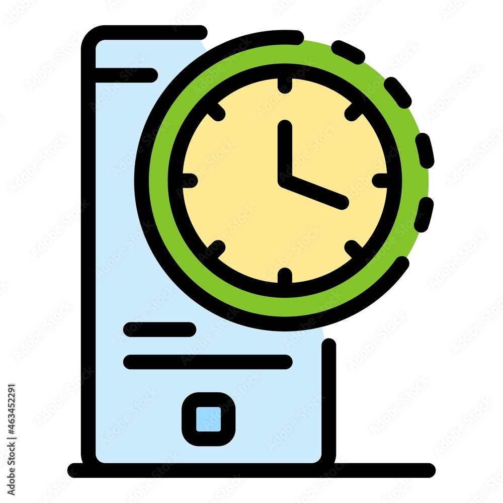 Aufkleber smartphone time clock icon. outline smartphone time clock vector icon color flat isolated