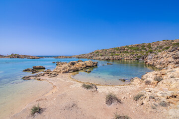 Fototapeta premium Aspri limni, is a tropical lagoon with salt water near Elafonisi, Chania, Crete, Greece.