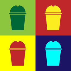 Pop art Paper glass and water icon isolated on color background. Soda drink glass. Fresh cold beverage symbol. Vector Illustration