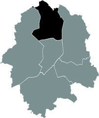 Black location map of the Nord district inside gray urban districts map of the German regional capital city of Münster-Muenster, Germany