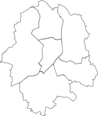 Simple blank white vector map with black borders of urban city districts of Münster-Muenster, Germany
