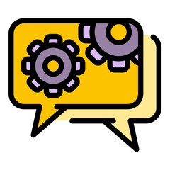 Gear wheel chat icon. Outline gear wheel chat vector icon color flat isolated