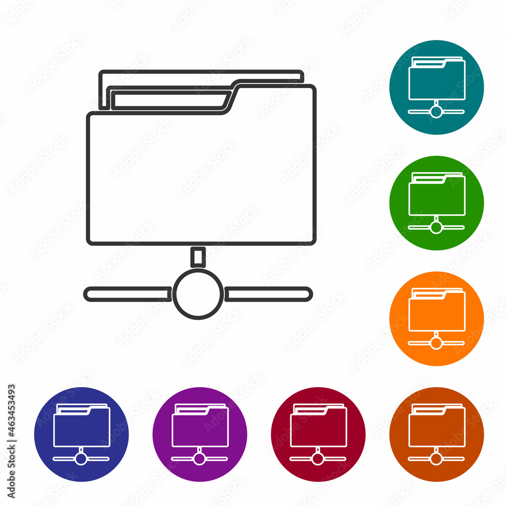Poster black line ftp folder icon isolated on white background. software update, transfer protocol, router,