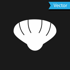 White Scallop sea shell icon isolated on black background. Seashell sign. Vector.