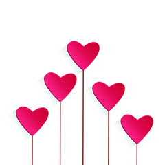 Plakat Red hearts on sticks on white background.