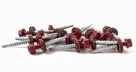 Screws for screwing metal products isolated on white background.