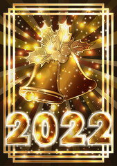 New 2022 Year banner with christmas bells and xmas omela, vector illustration