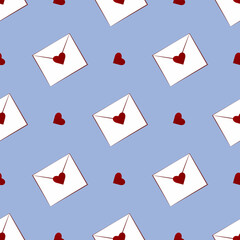 Seamless pattern with envelopes and hearts. St. Valentines love background. Eps 10.