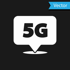 White Location 5G new wireless internet wifi connection icon isolated on black background. Global network high speed connection data rate technology. Vector