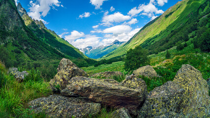 Beautiful amazing mountains landscape. Travel nature in Mountains of the North Caucasus of Russia.