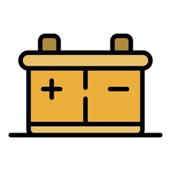 Car battery icon. Outline car battery vector icon color flat isolated