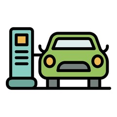 Car electrical refueling icon. Outline car electrical refueling vector icon color flat isolated