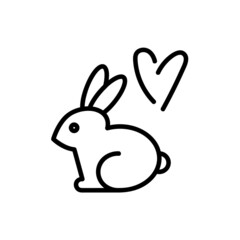 Rabbit love icon. Flat pictogram for web. Line stroke. Simple heart symbol isolated on white background. Outline rabbit icon vector eps10