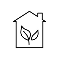 Concept of eco green house icon. Flat pictogram for web. Line stroke. Simpleecology protect symbol isolated on white background. Outline home icon vector eps10