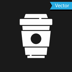 White Coffee cup to go icon isolated on black background. Vector