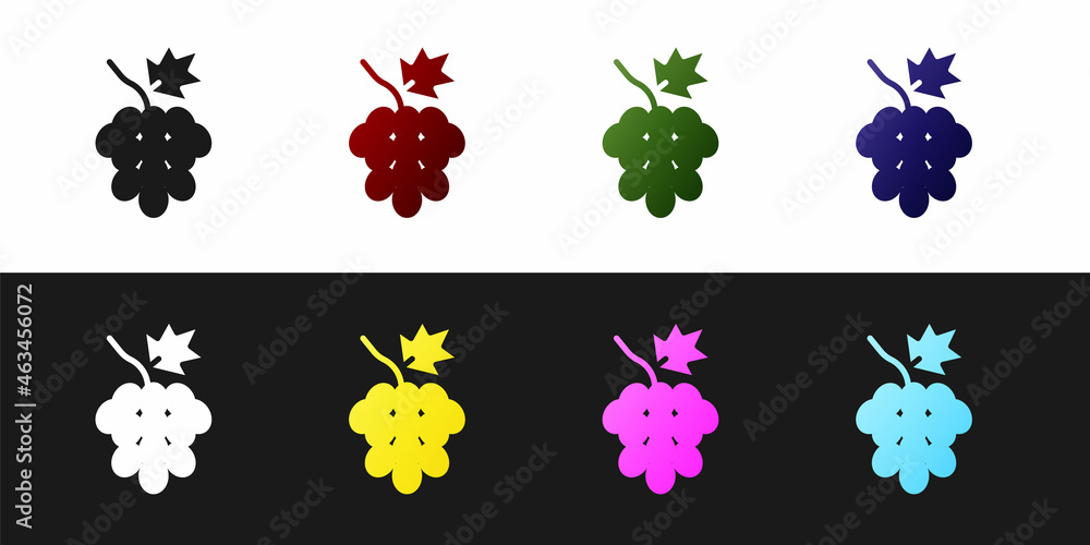 Sticker set grape fruit icon isolated on black and white background. vector