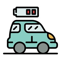 Car low battery icon. Outline car low battery vector icon color flat isolated