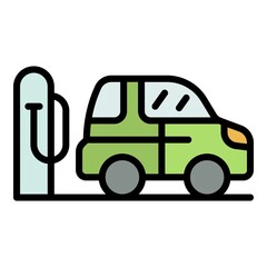 Car at charge station icon. Outline car at charge station vector icon color flat isolated