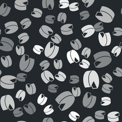 Grey Cheese icon isolated seamless pattern on black background. Vector
