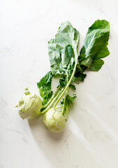 Fresh raw green kohlrabi top view