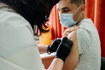 Immunization process, vaccination room in Ukraine, protection of the immune system by vaccination.