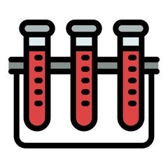 Blood test tubes stand icon. Outline blood test tubes stand vector icon color flat isolated