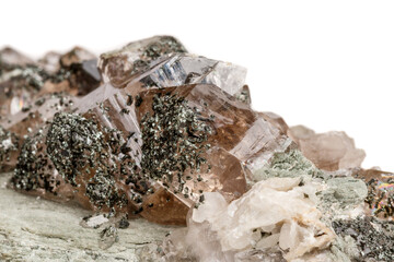 Macro mineral stone quartz chlorite Palygorskite rock on a white background