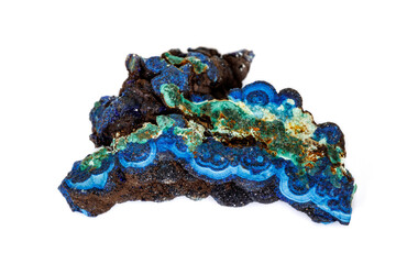 Macro mineral stone Malachite and Azurite against white background