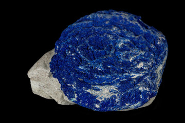 Macro mineral stone Azurite in siltstone against black background