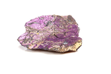 Macro mineral stone purpureus, (purple) purpurite in the breed a white background