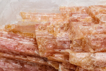 Macro mineral stone Tourmaline in the breed a white background