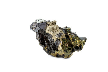 Macro mineral stone  Sphalerite Pyrite on a white background