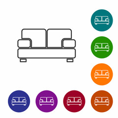 Black line Sofa icon isolated on white background. Set icons in color circle buttons. Vector