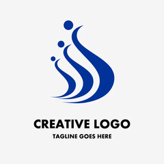 letter s or letter j logo, blue icon in waves. creative and simple vector logo. Abstract business logo icon design template