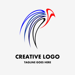 eagle logo, icon in blue red curve bird shape. creative and simple vector logo. Abstract business logo icon design template