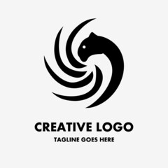 puma logo, black puma icon in round vortex. creative and simple vector logo. Abstract business logo icon design template