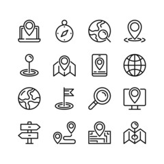 Map line icons. Set of outline symbols, simple graphic elements, modern linear style black pictograms collection. Vector line icons set