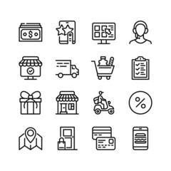 Shopping line icons. Set of outline symbols, simple graphic elements, modern linear style black pictograms collection. Vector line icons set