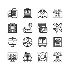 Travel line icons. Set of outline symbols, simple graphic elements, modern linear style black pictograms collection. Vector line icons set