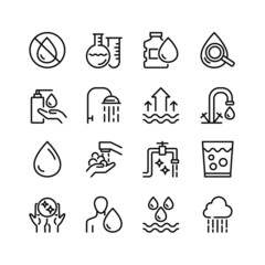Water line icons. Set of outline symbols, simple graphic elements, modern linear style black pictograms collection. Vector line icons set